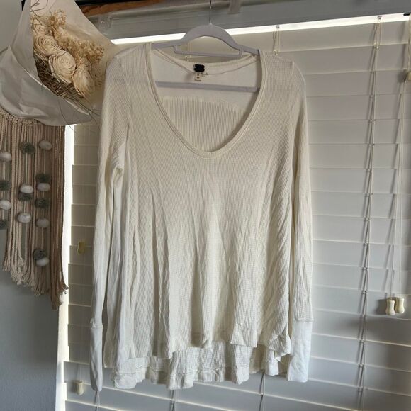 Free People Tops - Free People Malibu Thermal Ivory Waffle Knit Top Size S layering boho